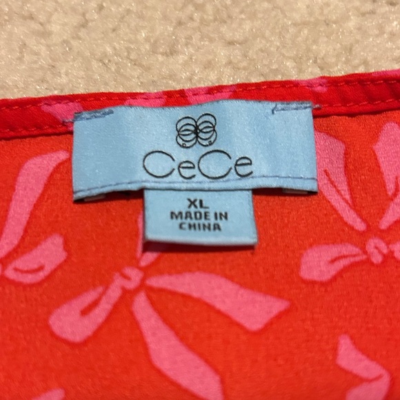 CeCe Red and Pink Bow 🎀 Print Blouse - Picture 6 of 7